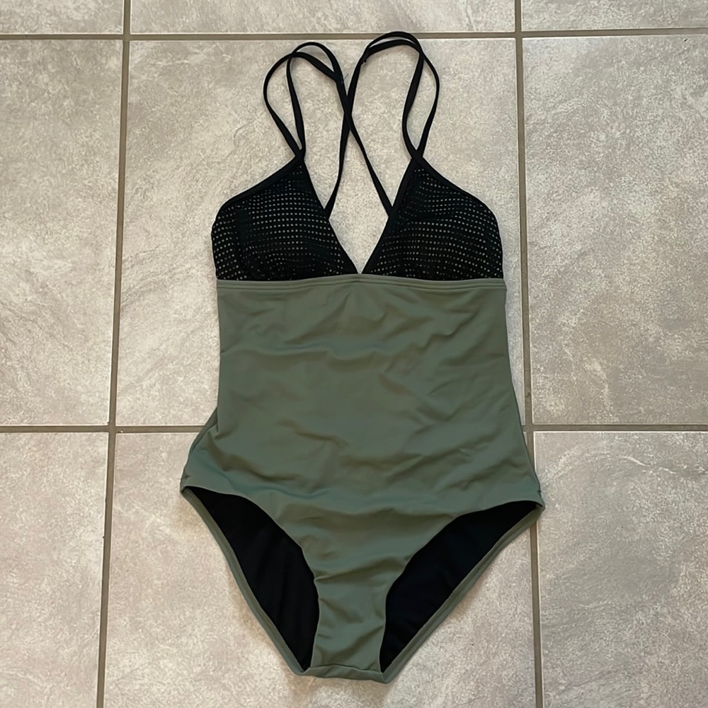 Zella Black and Olive One Piece Swimsuit